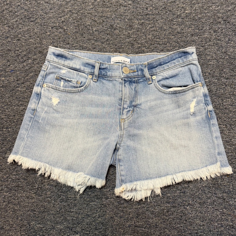 LOFT Womens Light Wash Distressed Frayed Hem Denim Jean Shorts Size 25 0
